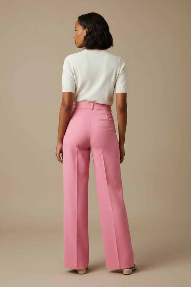 Pantalon Chino Rose Vif Taille Haute Ample Élégant - Gabardine - vue 2