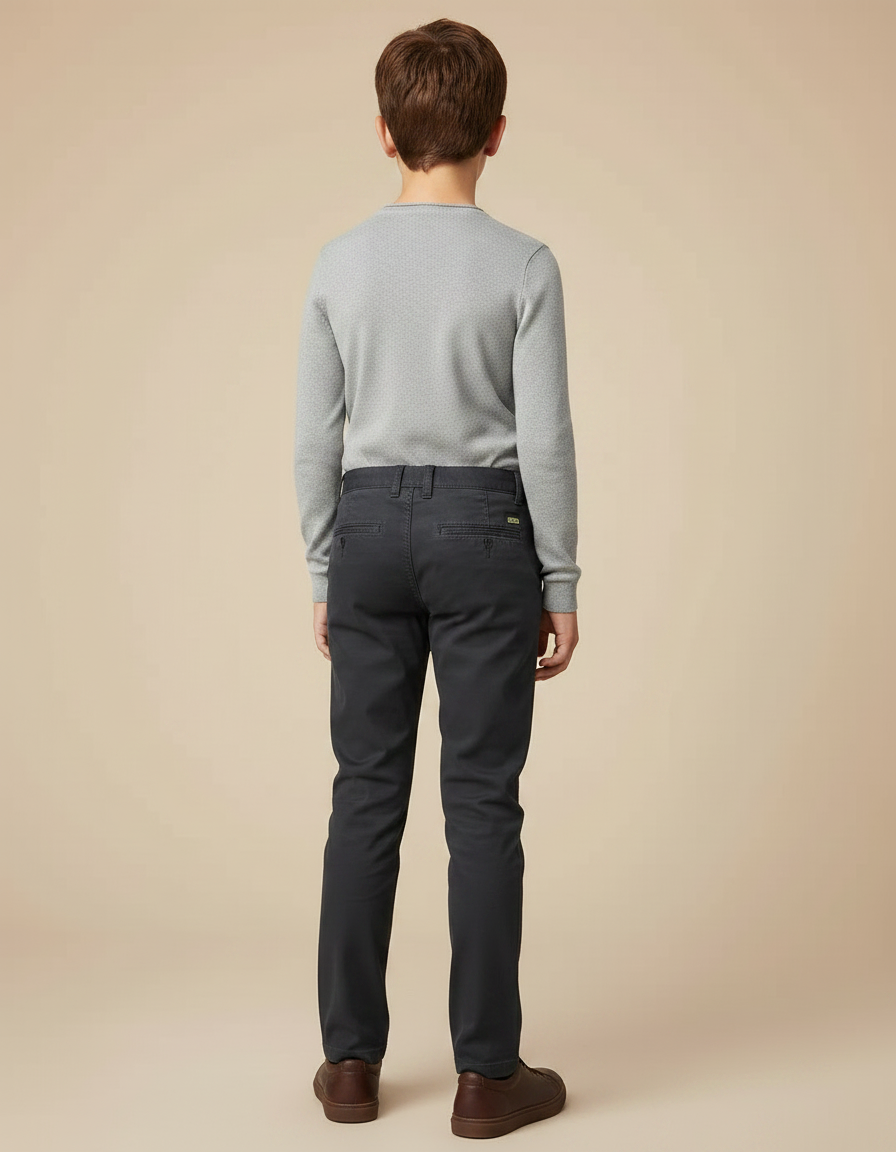 Pantalon Chino Gris Anthracite Coton Slim Garçon - vue 2