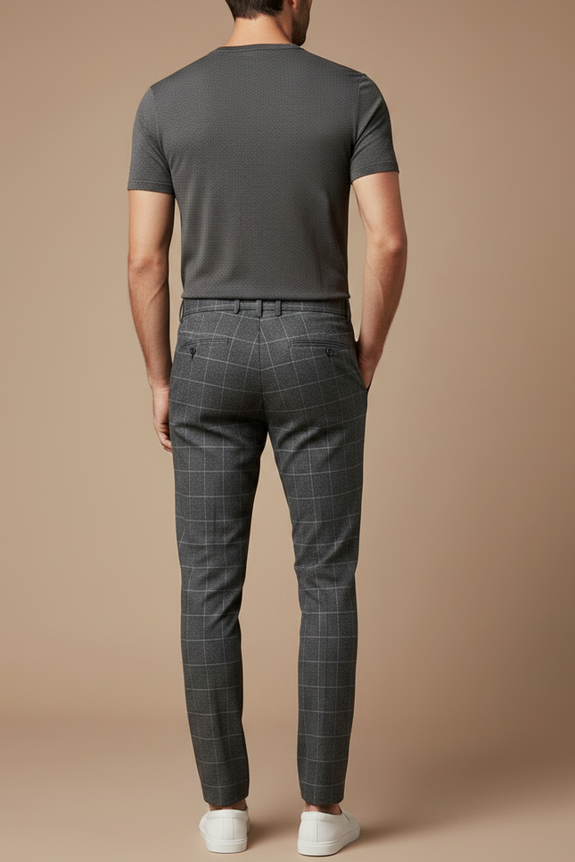 Pantalon Chino Homme Gris À Carreaux Slim Élégant - Gabardine - vue 2
