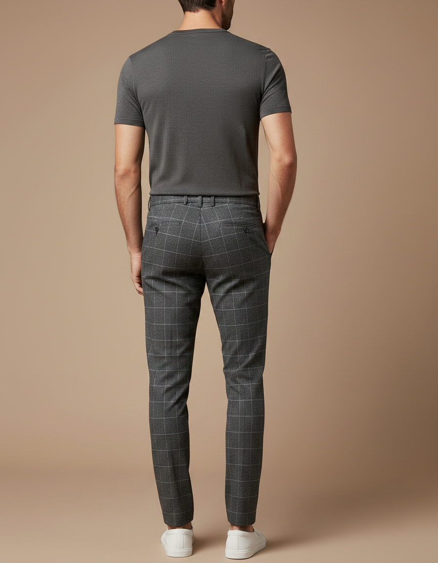 Pantalon Chino Homme Gris À Carreaux Slim Élégant - Gabardine - vue 2