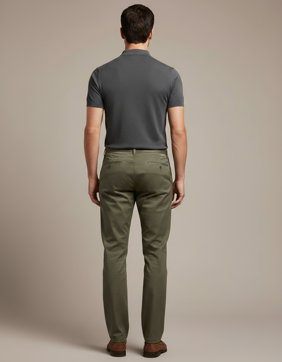 Pantalon Chino Vert Kaki - Gabardine - vue 2