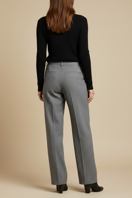 Pantalon Chino Gris Droit Élégant Tweed Femme - vue 2