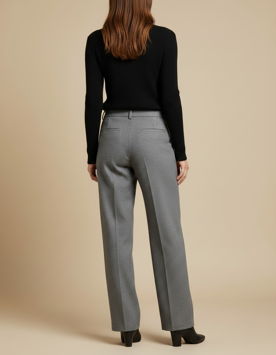 Pantalon Chino Gris Droit Élégant Tweed Femme - vue 2