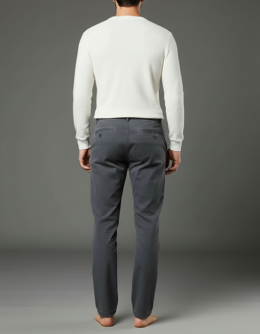 Pantalon Chino Gris Homme Coupe Droite Décontracté - Coton - vue 2