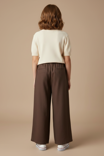 Pantalon Chino Marron Ample Lin Enfant Fille - vue 2