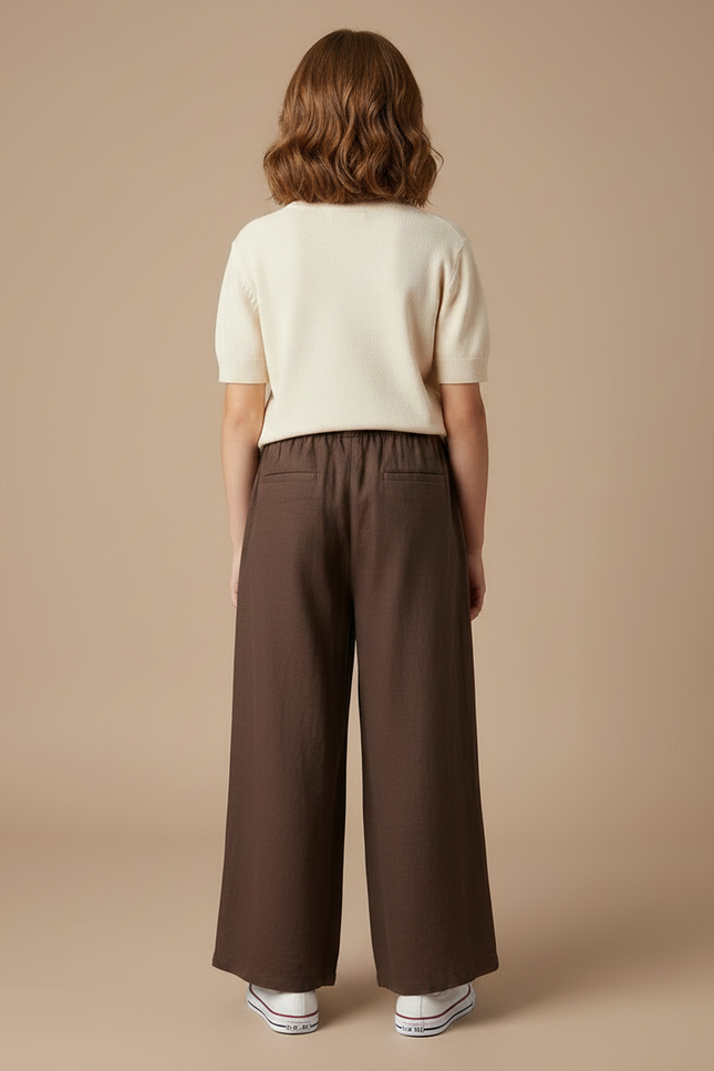 Pantalon Chino Marron Ample Lin Enfant Fille - vue 2