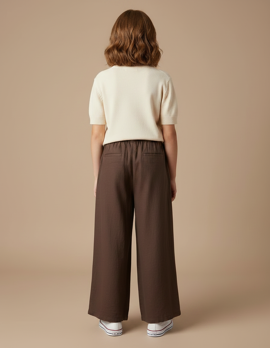 Pantalon Chino Marron Ample Lin Enfant Fille - vue 2