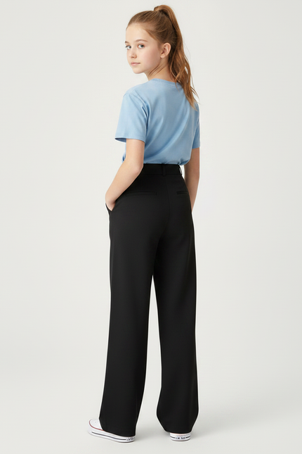 Pantalon Chino Noir Ample Droit Élégant Fille - Gabardine - vue 2