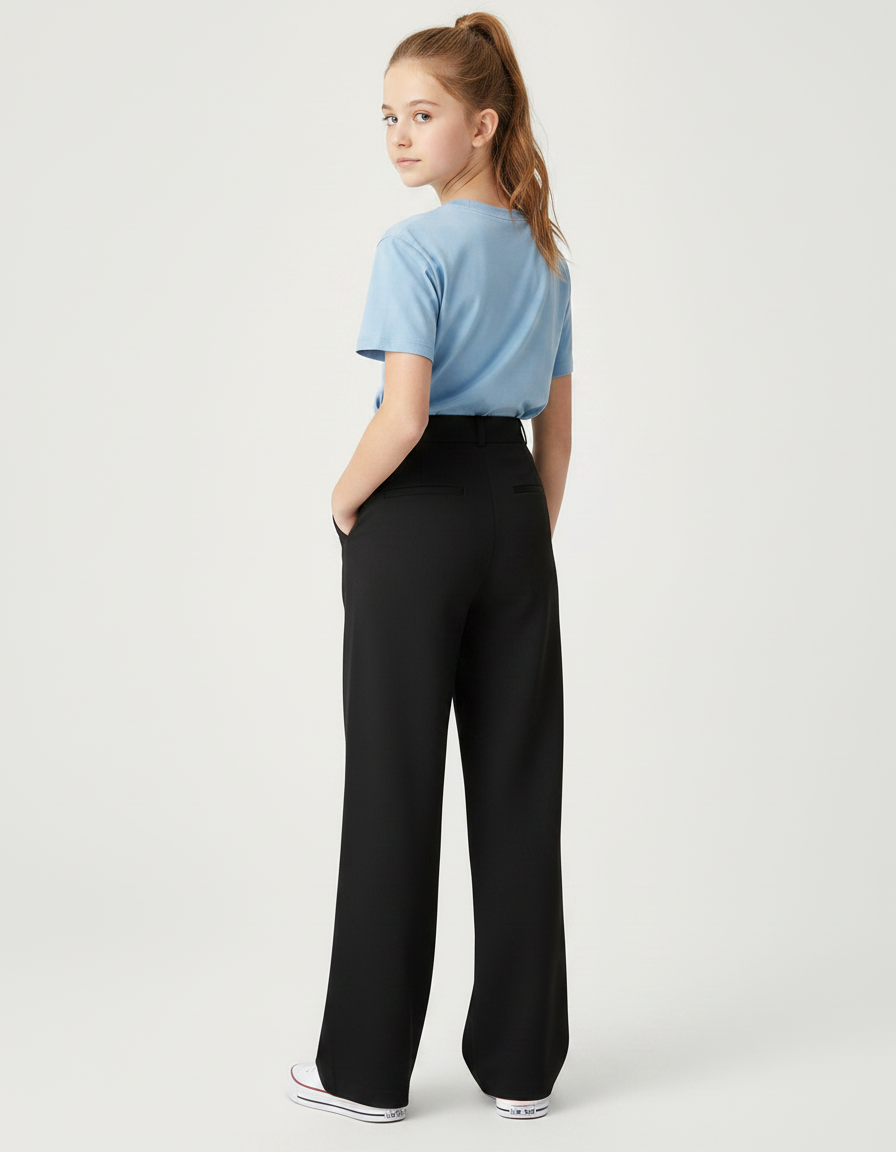 Pantalon Chino Noir Ample Droit Élégant Fille - Gabardine - vue 2