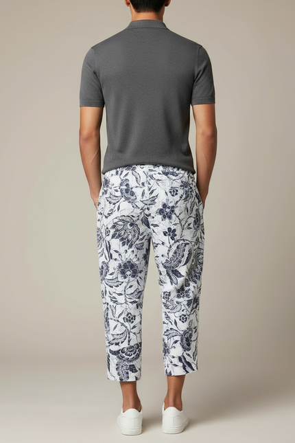 Pantalon Chino Lin Coton Imprimé Floral Ample - vue 2