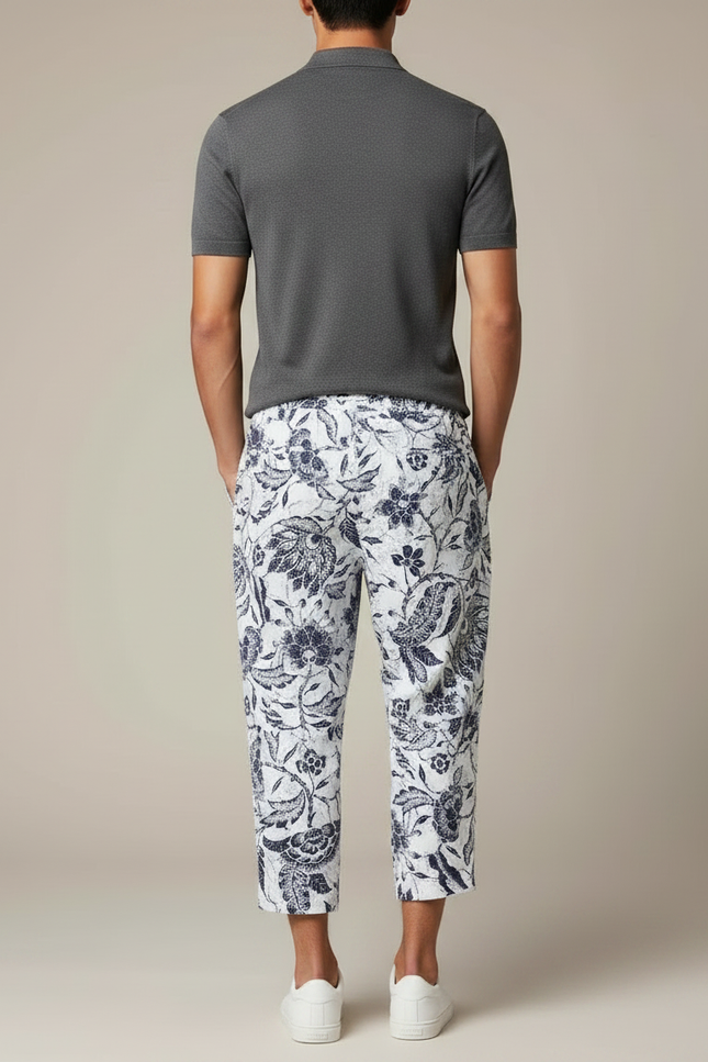Pantalon Chino Lin Coton Imprimé Floral Ample - vue 2