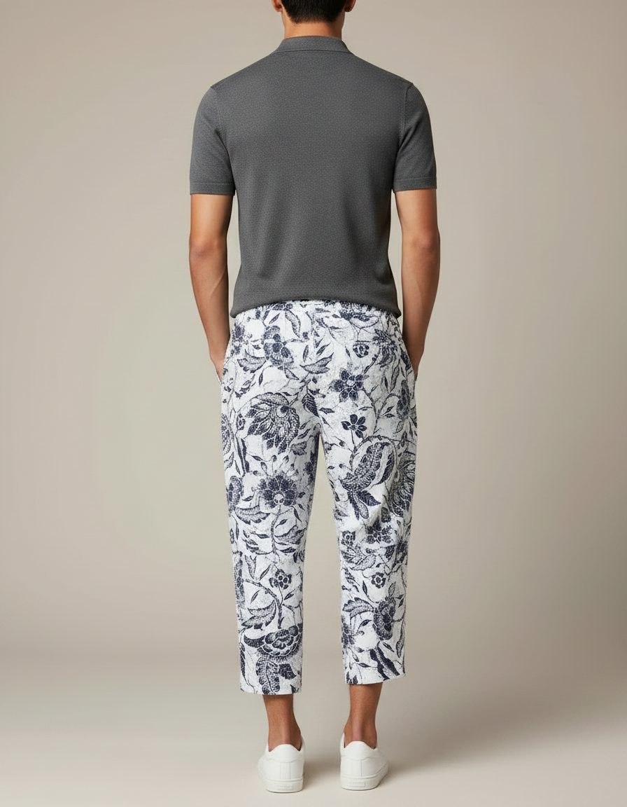 Pantalon Chino Lin Coton Imprimé Floral Ample - vue 2
