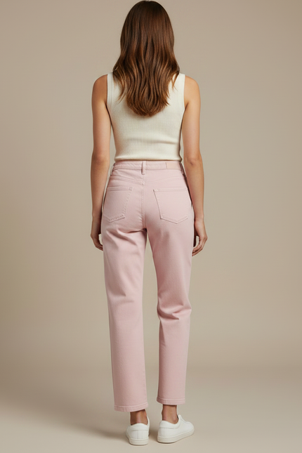 Pantalon Chino Rose Droit Taille Haute Décontracté - Jean - vue 2