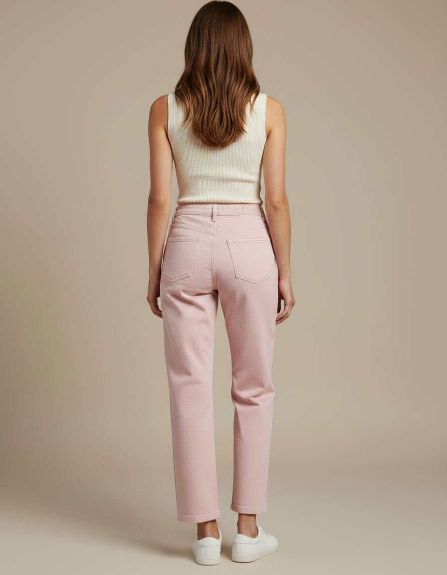 Pantalon Chino Rose Droit Taille Haute Décontracté - Jean - vue 2