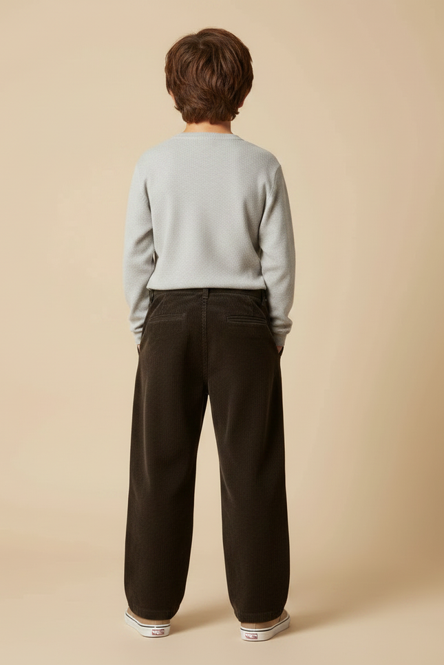 Pantalon Chino Marron Côtelé Ample Garçon Décontracté - Cordé - vue 2