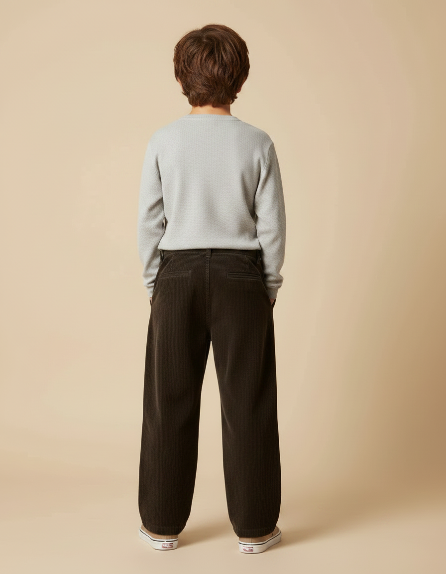 Pantalon Chino Marron Côtelé Ample Garçon Décontracté - Cordé - vue 2