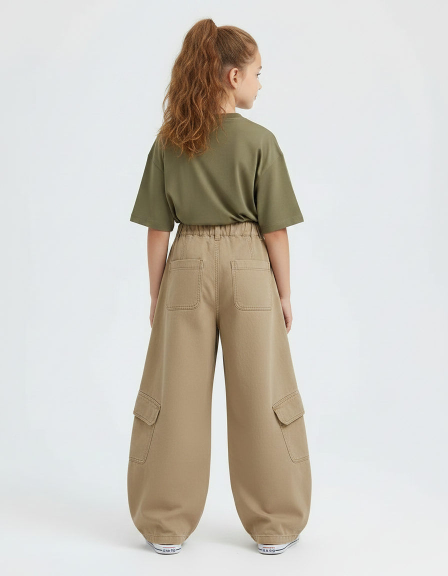 Pantalon Chino Kaki Ample Cargo Enfant Poches - Coton - vue 2