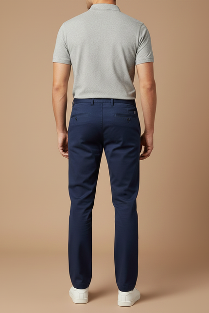 Pantalon Chino Bleu Marine Coton Coupe Droite Décontracté - vue 2