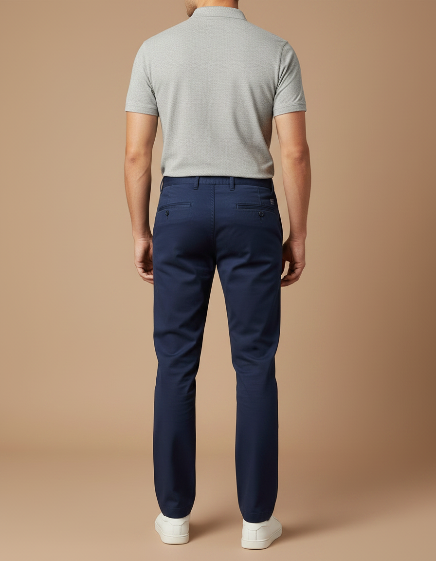 Pantalon Chino Bleu Marine Coton Coupe Droite Décontracté - vue 2