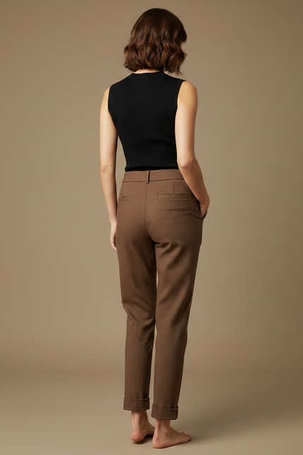 Pantalon Chino Marron Droit Coton Confortable Femme - vue 2