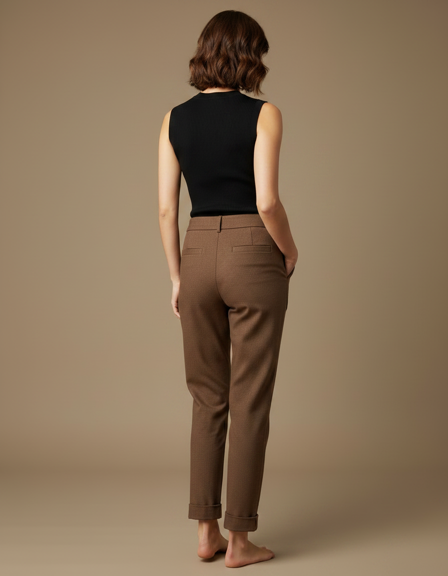 Pantalon Chino Marron Droit Coton Confortable Femme - vue 2