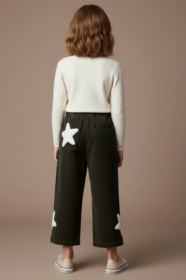 Pantalon Chino Vert Côtelé Étoiles Blanches Ample - Cordé - vue 2