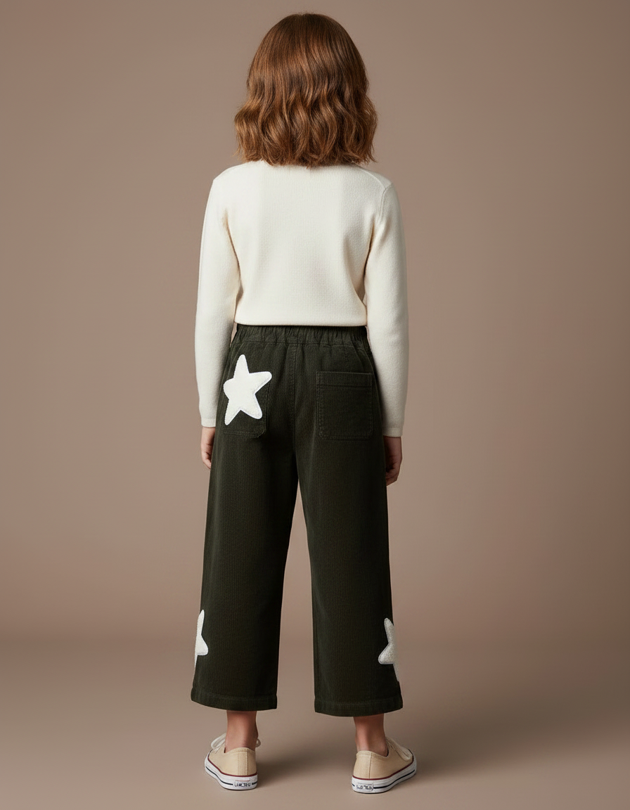 Pantalon Chino Vert Côtelé Étoiles Blanches Ample - Cordé - vue 2