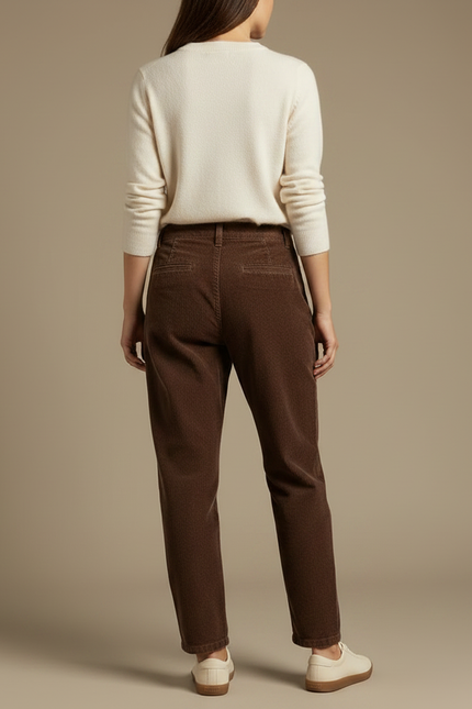 Pantalon Chino Velours Côtelé Marron Ample Femme Élégant - Cordé - vue 2