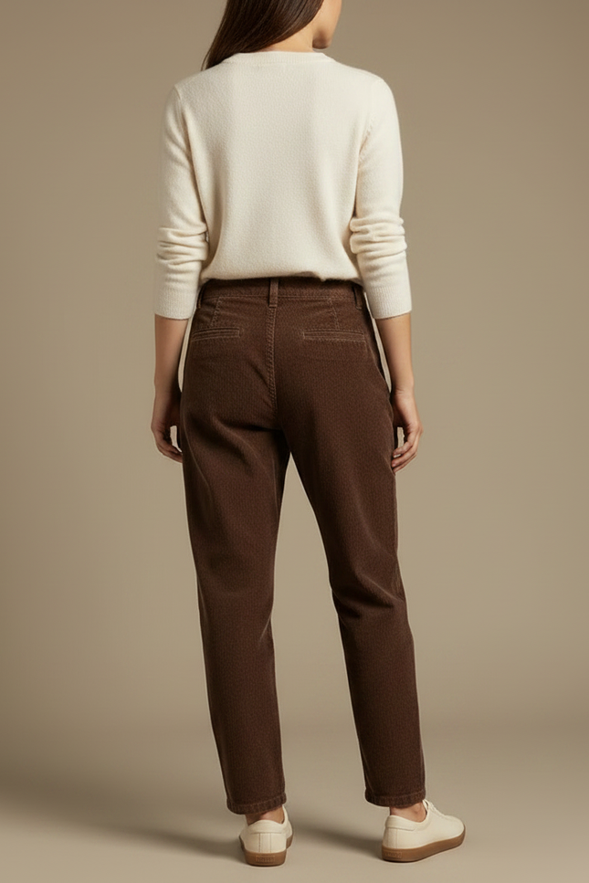Pantalon Chino Velours Côtelé Marron Ample Femme Élégant - Cordé - vue 2