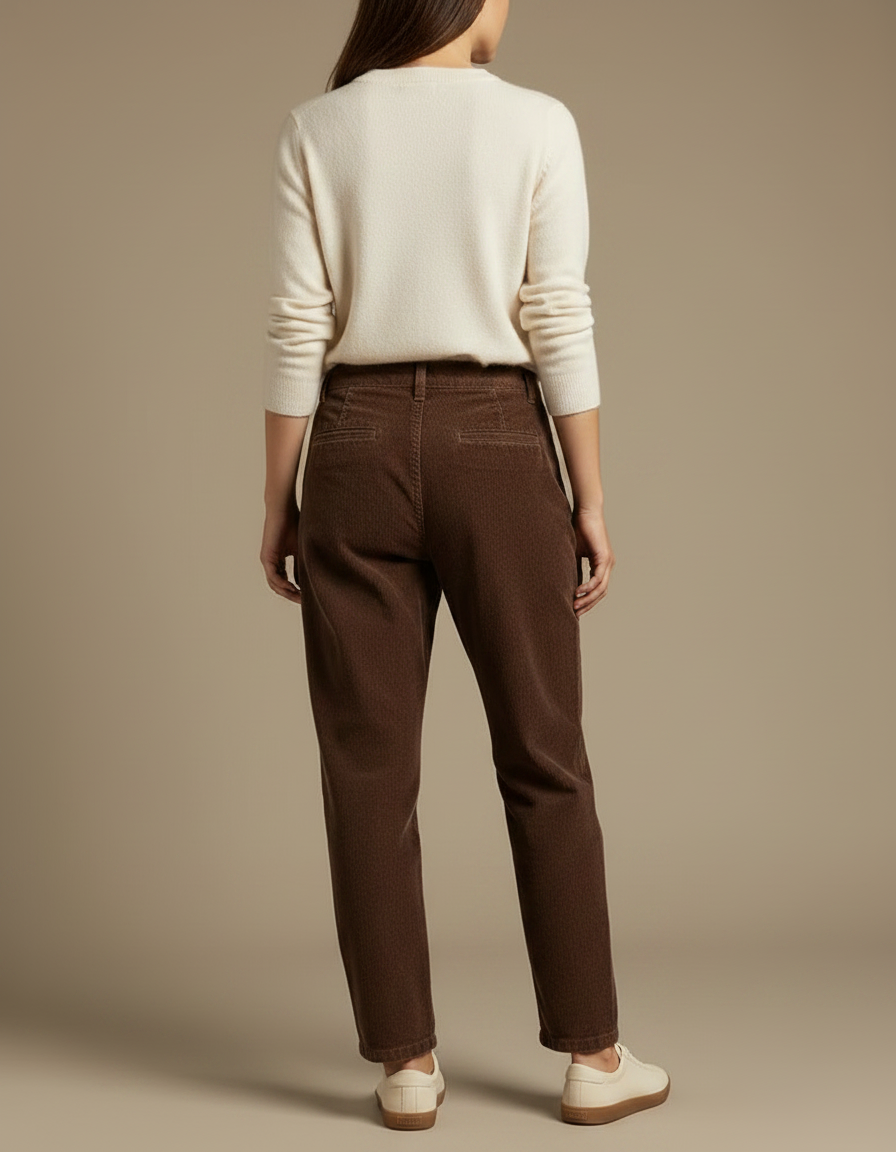 Pantalon Chino Velours Côtelé Marron Ample Femme Élégant - Cordé - vue 2