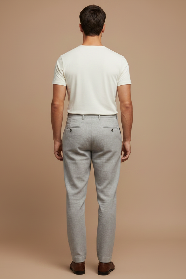 Pantalon Chino Gris Lin Plissé Élégant Homme - vue 2