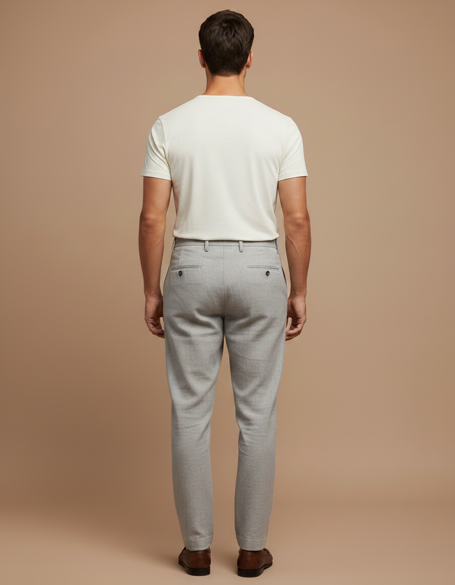 Pantalon Chino Gris Lin Plissé Élégant Homme - vue 2