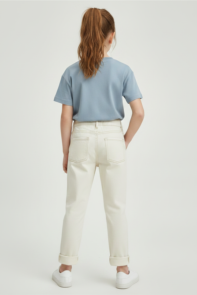 Pantalon Chino Écru Coton Droit Enfant Uni - Beige - vue 2