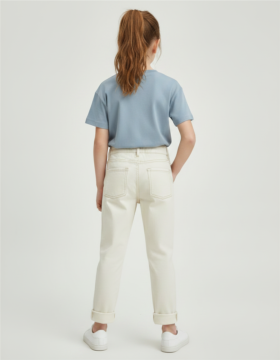 Pantalon Chino Écru Coton Droit Enfant Uni - Beige - vue 2