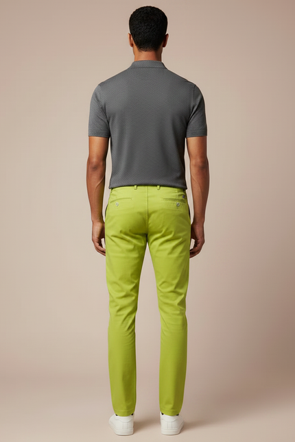 Pantalon Chino Vert Citron Homme Slim Élégant - Coton - vue 2