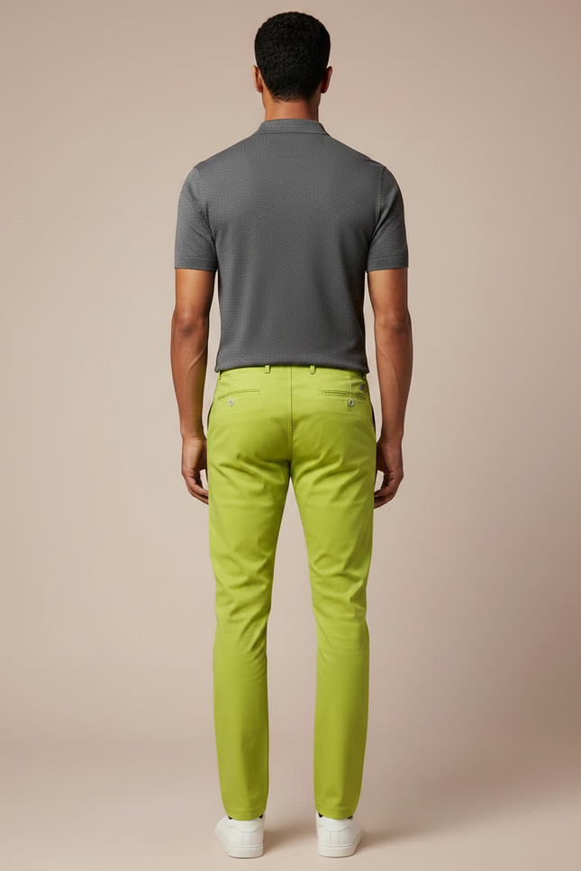 Pantalon Chino Vert Citron Homme Slim Élégant - Coton - vue 2