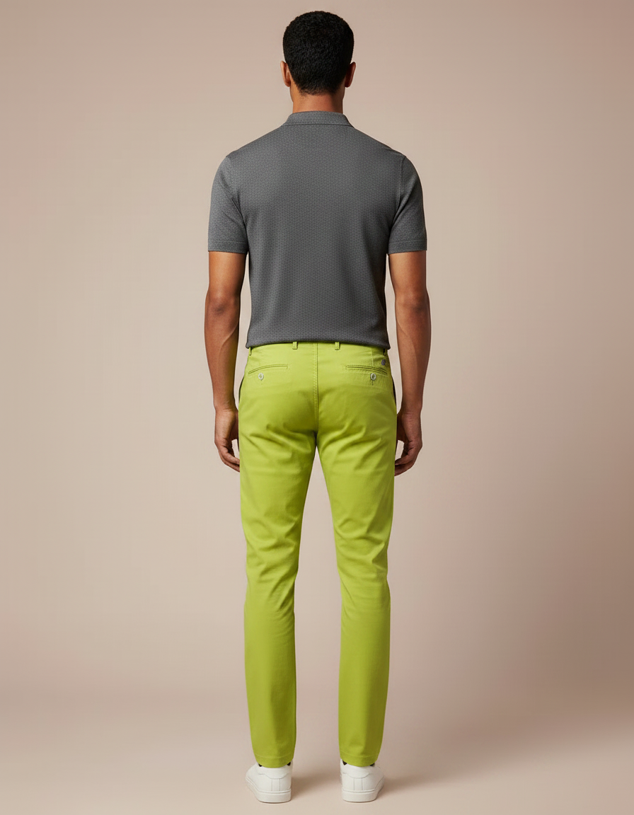Pantalon Chino Vert Citron Homme Slim Élégant - Coton - vue 2