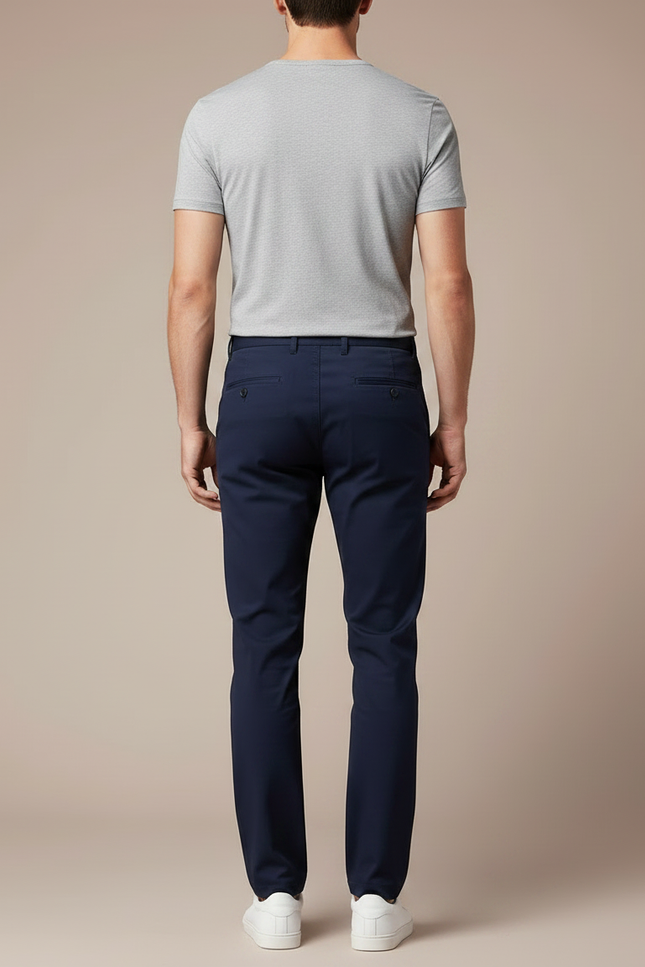 Pantalon Chino Bleu Marine Coton Stretch Homme Élégant - vue 2