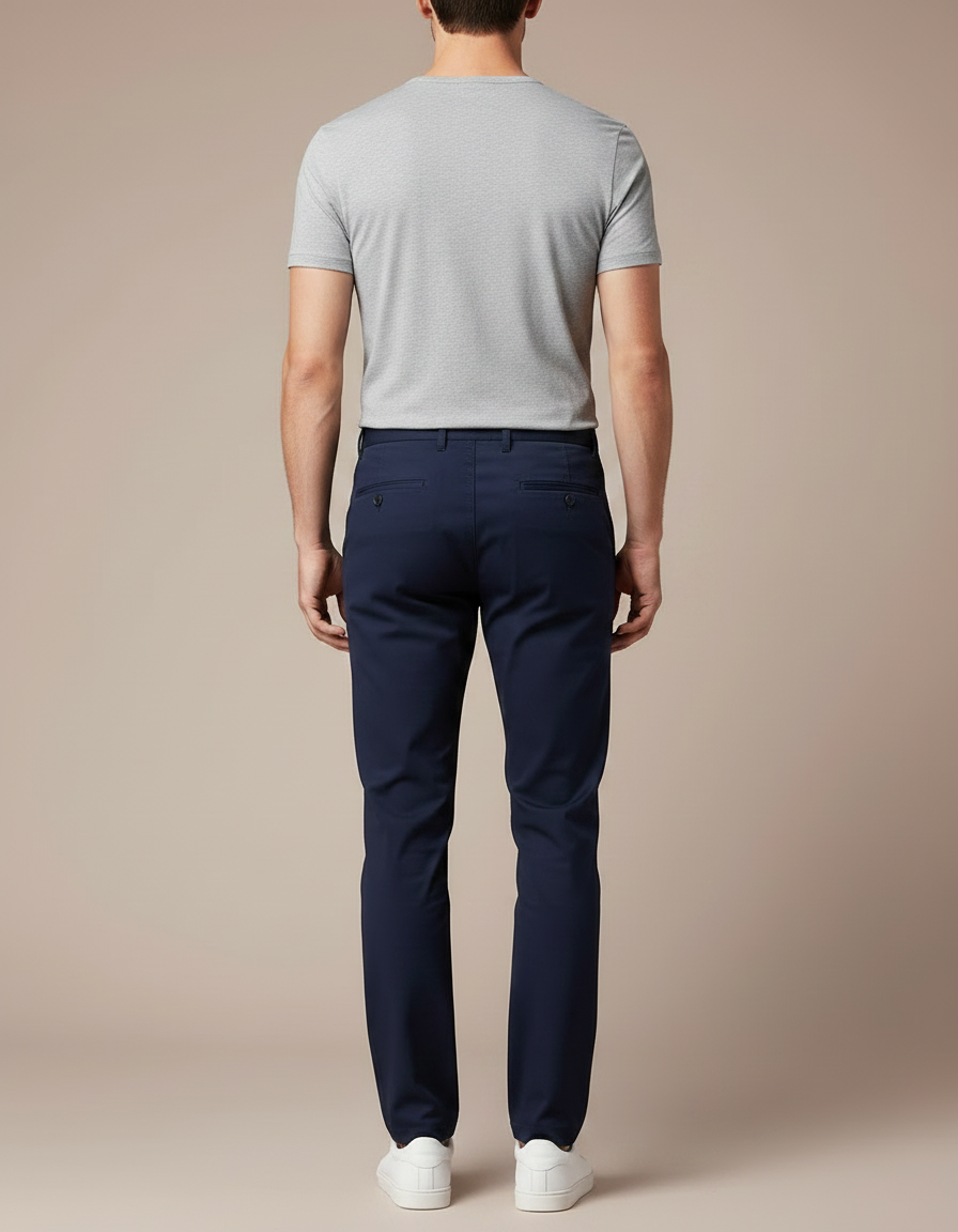 Pantalon Chino Bleu Marine Coton Stretch Homme Élégant - vue 2