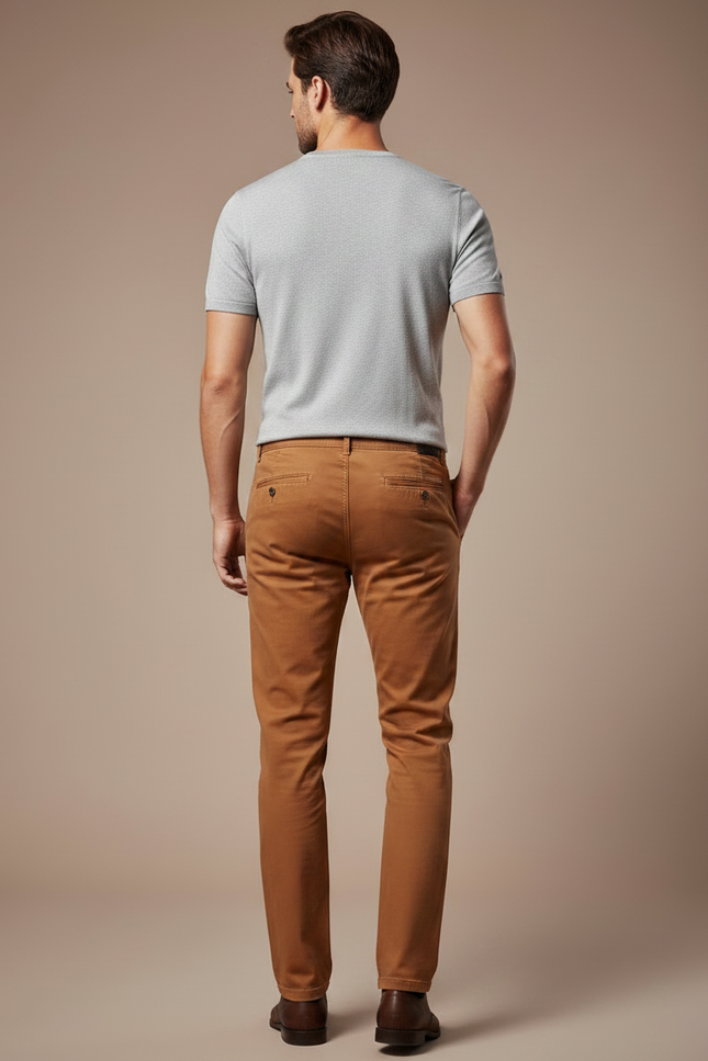 Pantalon Chino Marron Décontracté Coton Stretch Homme - vue 2