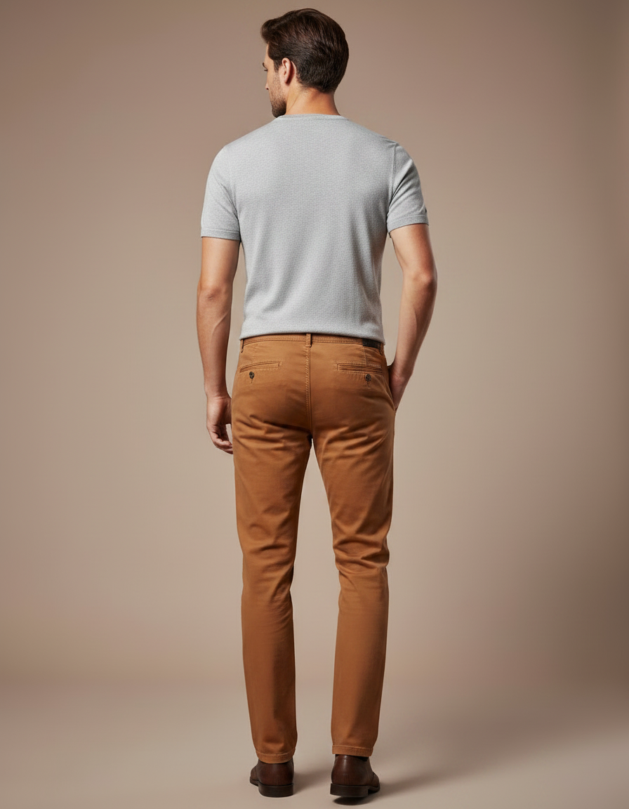 Pantalon Chino Marron Décontracté Coton Stretch Homme - vue 2