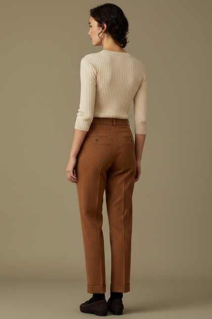Pantalon Chino Marron Plissé Ample Femme - Tweed - vue 2