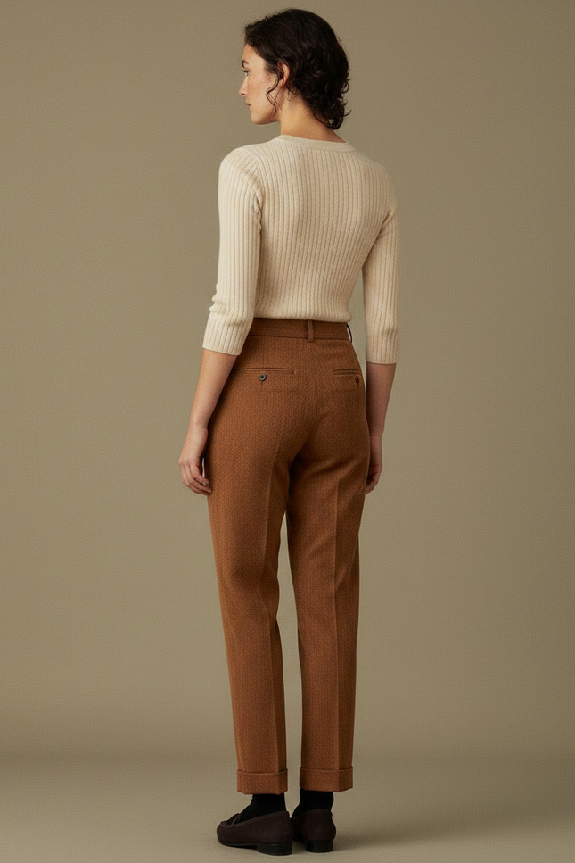Pantalon Chino Marron Plissé Ample Femme - Tweed - vue 2