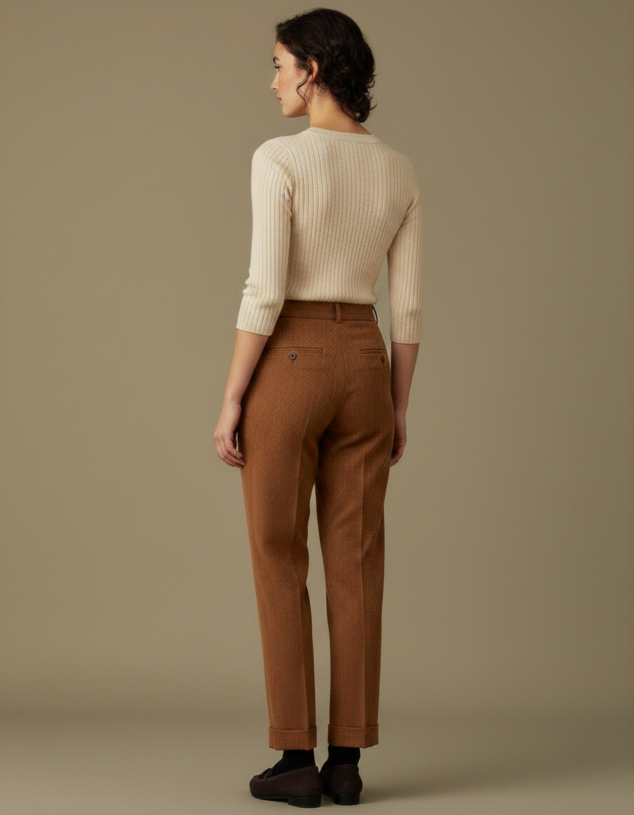 Pantalon Chino Marron Plissé Ample Femme - Tweed - vue 2