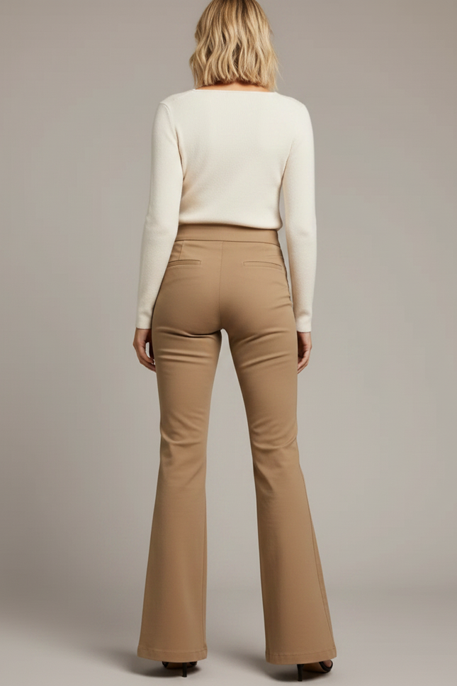 Pantalon Chino Évasé Marron Taille Haute Élégant - Camel Gabardine - vue 2