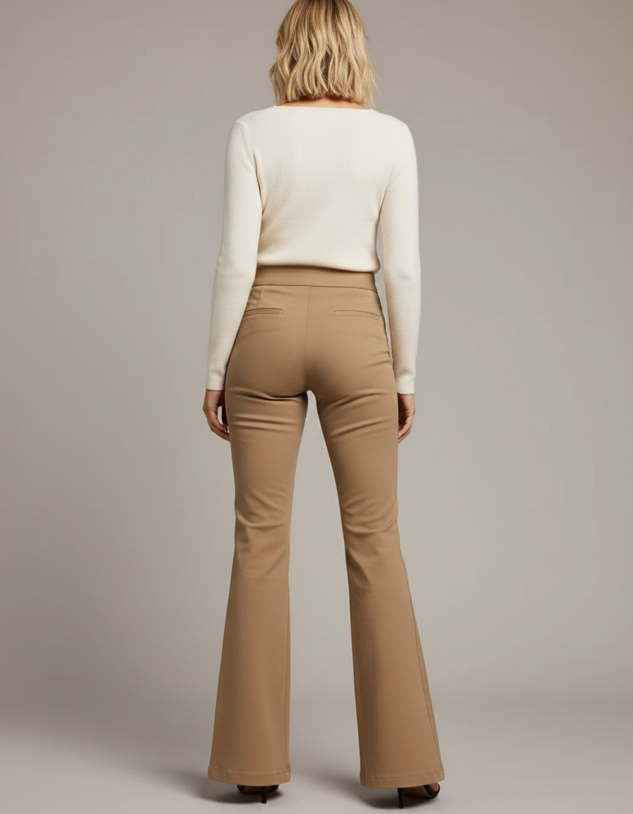 Pantalon Chino Évasé Marron Taille Haute Élégant - Camel Gabardine - vue 2