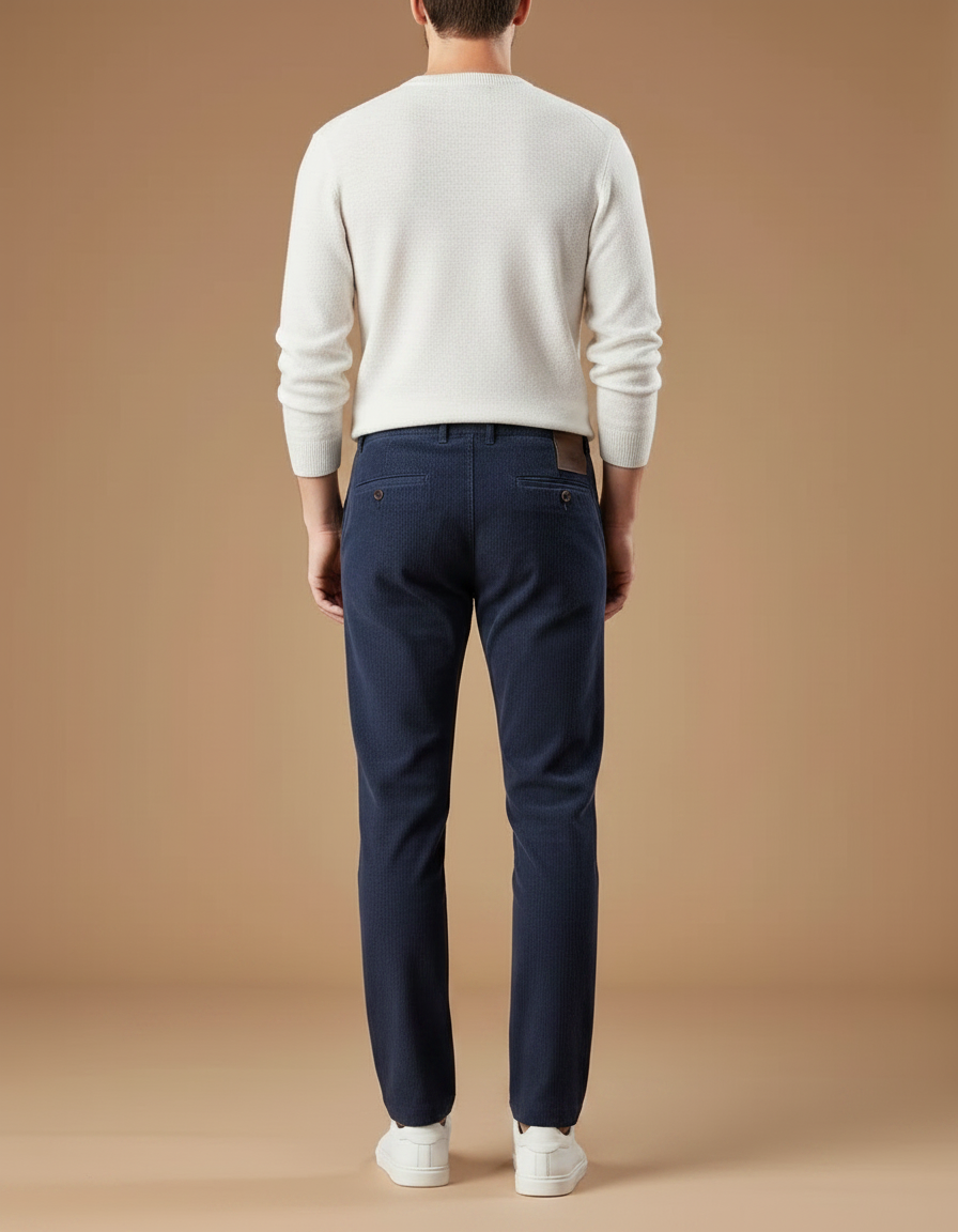 Pantalon Chino Bleu Marine Côtelé Droit Cordon Homme - Cordé - vue 2