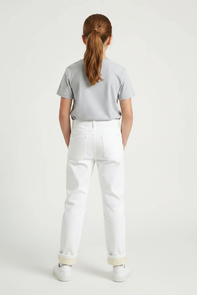 Pantalon Chino Blanc Droit Doublé Polaire Enfant - Coton - vue 2