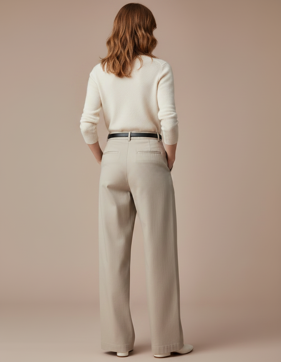 Pantalon Chino Beige Ample Taille Haute Décontracté Femme - Gabardine - vue 2