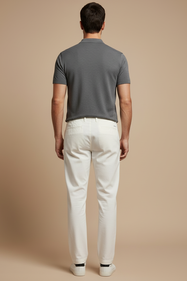 Pantalon Chino Blanc Cordon Coton Décontracté Homme - vue 2